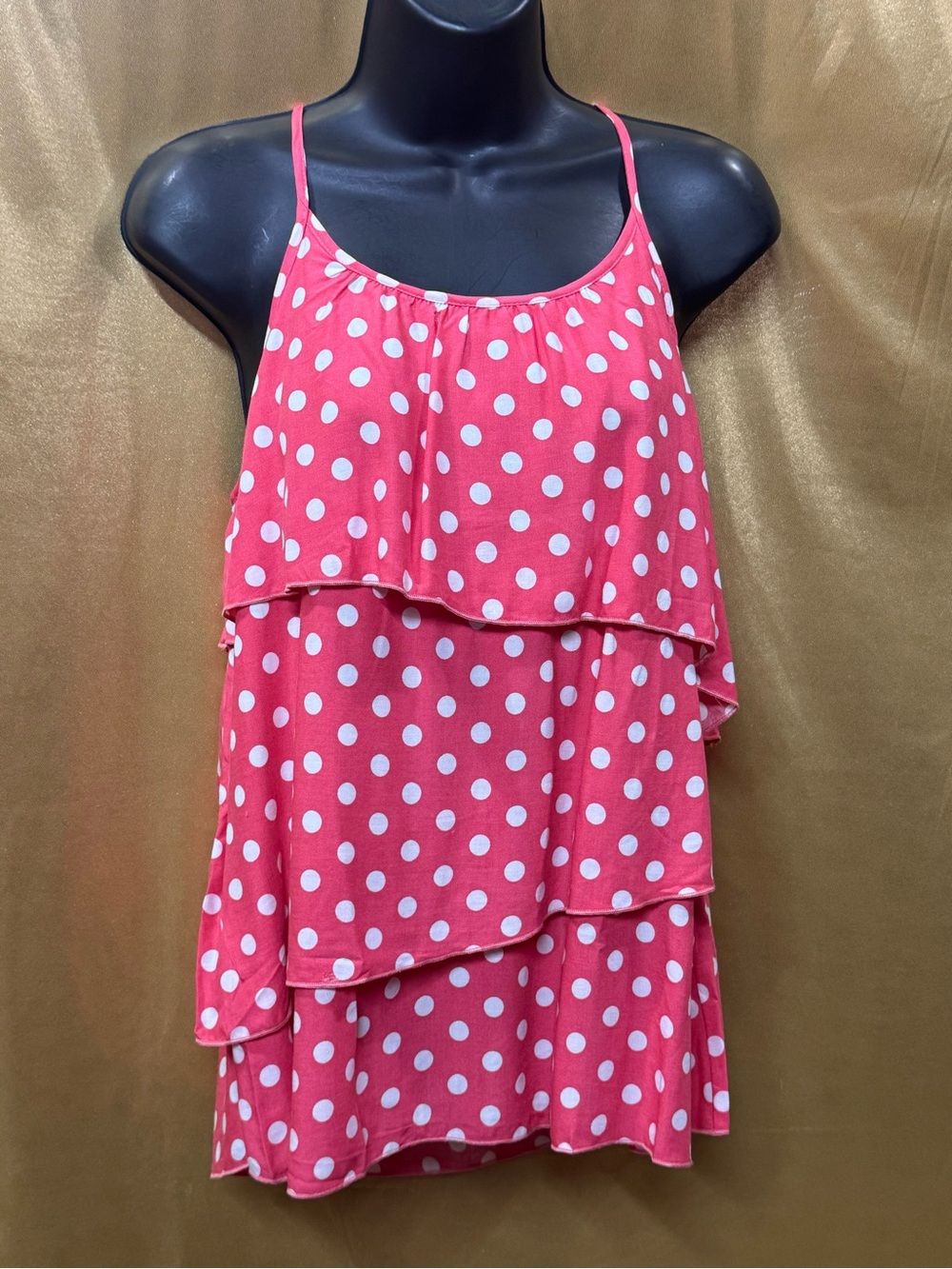 Unique Spectrum Polka Dot Tiered Cami Tank Top Pink/White Size M NWT